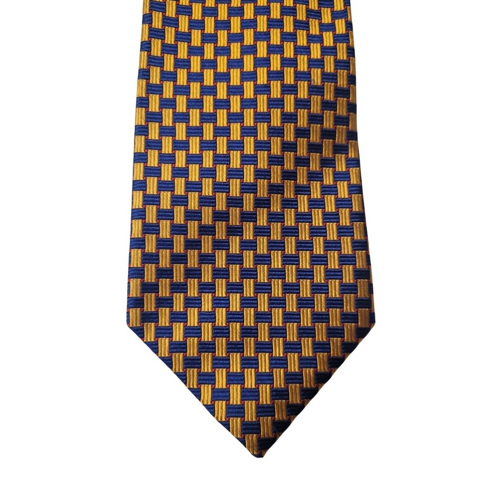 Joseph A‎ Bank Signature Collection Woven Gold/Blue 100% Silk Hand Made Necktie